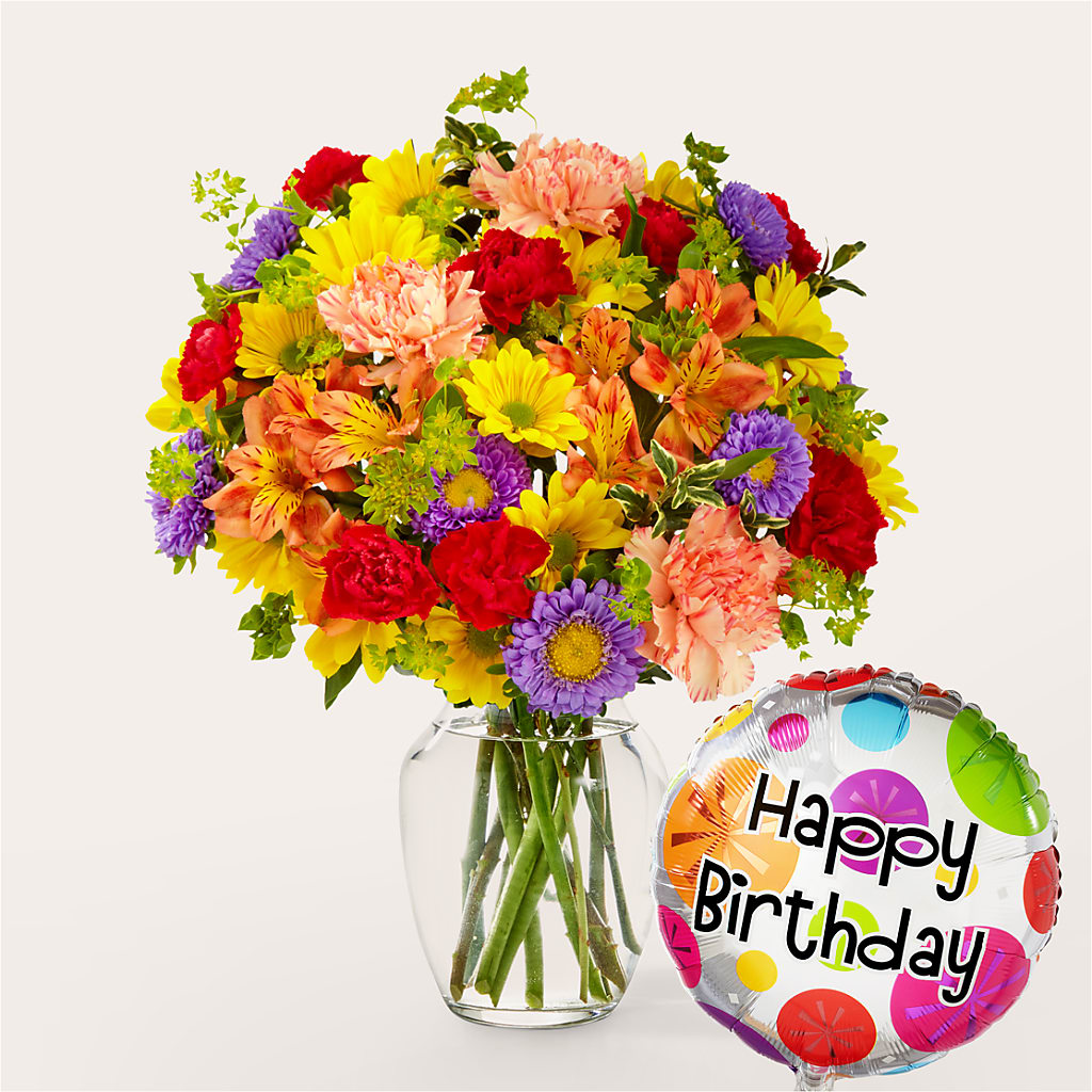 Kaleidoscope Bouquet with Birthday Balloon – Sunflower Florist Of Virginia Llc, Alexandria VA