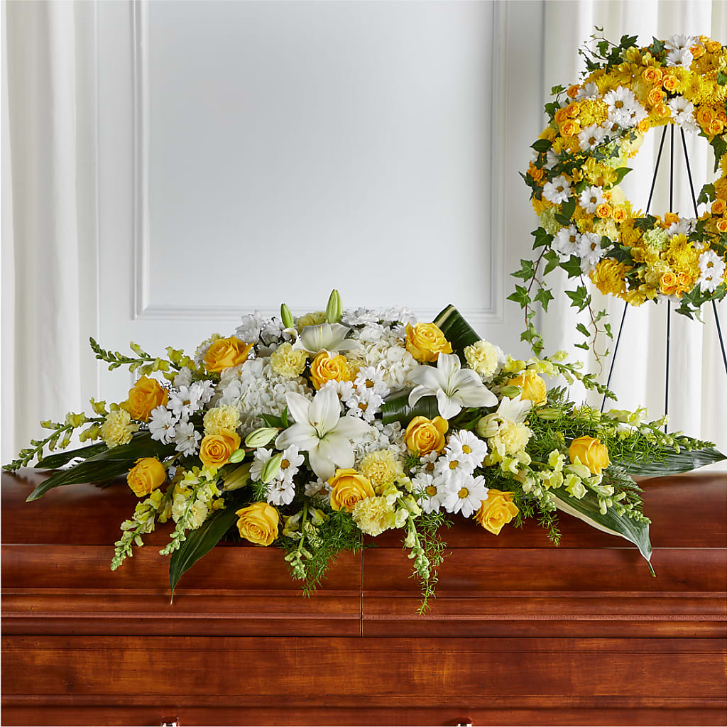 Golden Harmony Casket Spray – Sunflower Florist Of Virginia Llc, Alexandria VA